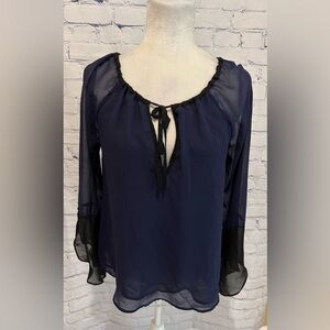 PJK Patterson J. Kincaid Women Blue And Black, Long Sleeve Blouse Medium